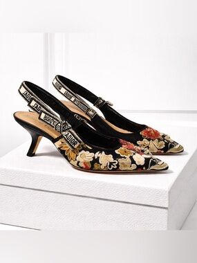 Christian Dior J’Adior Embroidered Floral Slingback Heels Pumps EU 41 US 10